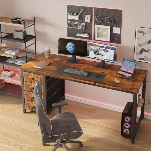 Lufeiya Computer Desk with Fabric Drawers  55 Inch Long Study Work Writing Desk for Home Office Bedroom Simple Modern Cute PC Desks with Drawer Rustic BrownRustic Brown
