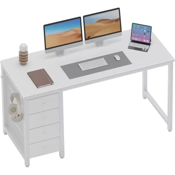 Lufeiya Computer Desk with Fabric Drawers  55 Inch Long Study Work Writing Desk for Home Office Bedroom Simple Modern Cute PC Desks with Drawer Rustic BrownWarm White