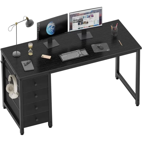 Lufeiya Computer Desk with Fabric Drawers  55 Inch Long Study Work Writing Desk for Home Office Bedroom Simple Modern Cute PC Desks with Drawer Rustic BrownBlack