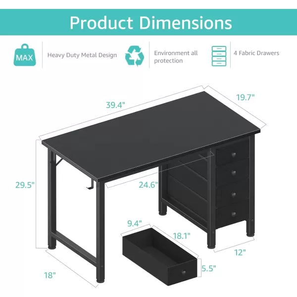 Lufeiya Computer Desk with Fabric Drawers  55 Inch Long Study Work Writing Desk for Home Office Bedroom Simple Modern Cute PC Desks with Drawer Rustic BrownBlack