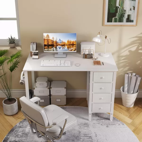 Lufeiya Computer Desk with Fabric Drawers  55 Inch Long Study Work Writing Desk for Home Office Bedroom Simple Modern Cute PC Desks with Drawer Rustic BrownWarm White