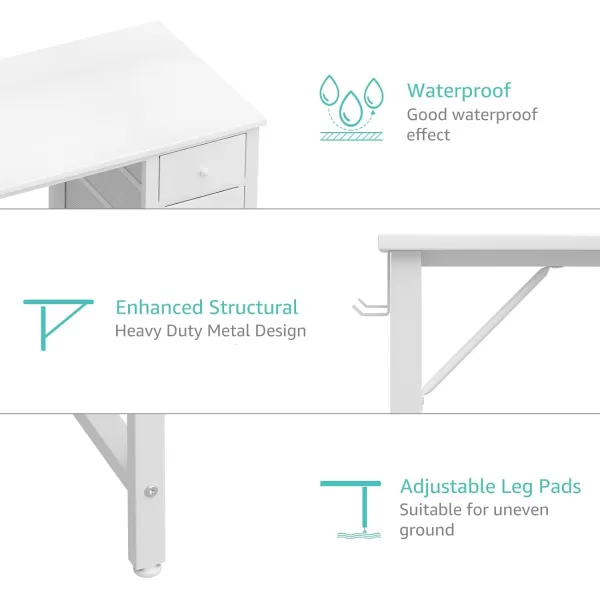 Lufeiya Computer Desk with Fabric Drawers  55 Inch Long Study Work Writing Desk for Home Office Bedroom Simple Modern Cute PC Desks with Drawer Rustic BrownWarm White