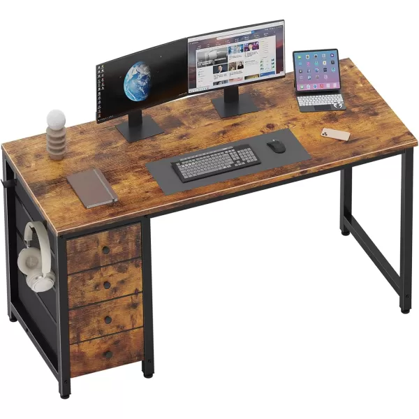 Lufeiya Computer Desk with Fabric Drawers  55 Inch Long Study Work Writing Desk for Home Office Bedroom Simple Modern Cute PC Desks with Drawer Rustic BrownRustic Brown