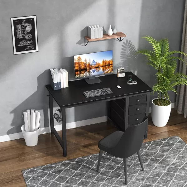 Lufeiya Computer Desk with Fabric Drawers  55 Inch Long Study Work Writing Desk for Home Office Bedroom Simple Modern Cute PC Desks with Drawer Rustic BrownBlack