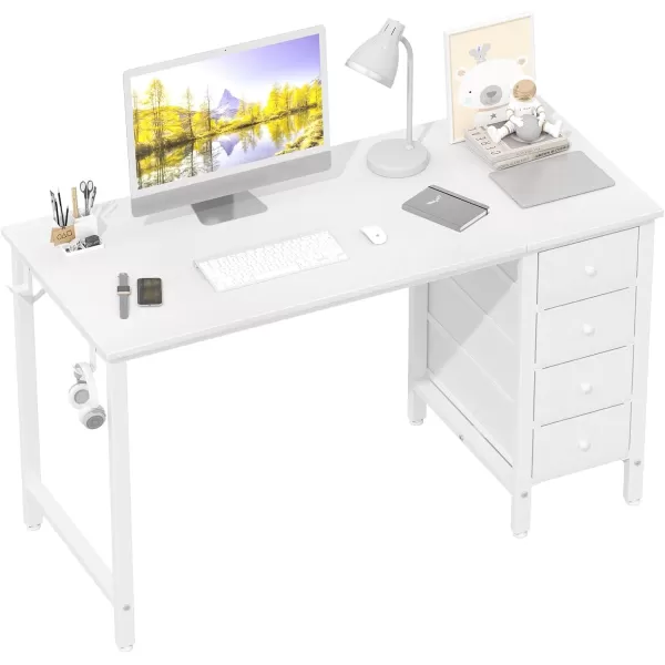 Lufeiya Computer Desk with Fabric Drawers  55 Inch Long Study Work Writing Desk for Home Office Bedroom Simple Modern Cute PC Desks with Drawer Rustic BrownWarm White