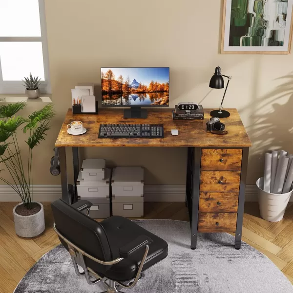 Lufeiya Computer Desk with Fabric Drawers  55 Inch Long Study Work Writing Desk for Home Office Bedroom Simple Modern Cute PC Desks with Drawer Rustic BrownRustic Brown