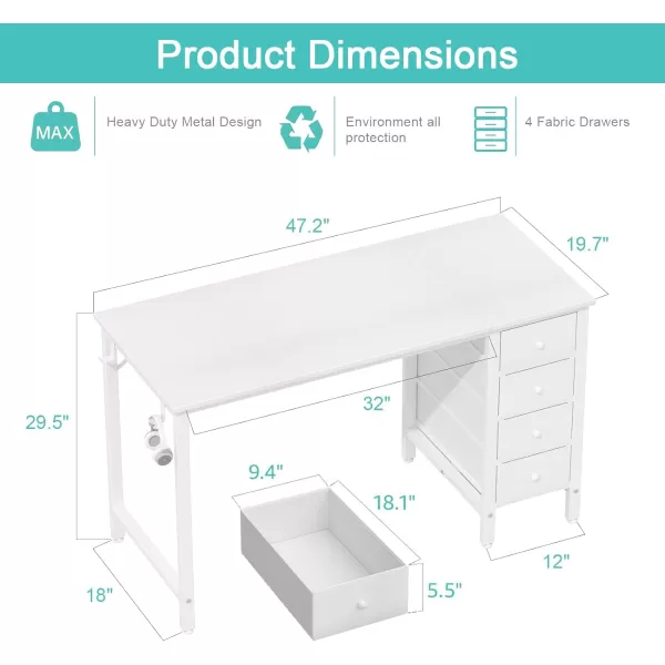 Lufeiya Computer Desk with Fabric Drawers  55 Inch Long Study Work Writing Desk for Home Office Bedroom Simple Modern Cute PC Desks with Drawer Rustic BrownWarm White