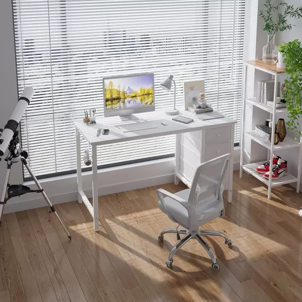 Lufeiya Computer Desk with Fabric Drawers  55 Inch Long Study Work Writing Desk for Home Office Bedroom Simple Modern Cute PC Desks with Drawer Rustic BrownWarm White