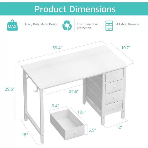 Lufeiya Computer Desk with Fabric Drawers  55 Inch Long Study Work Writing Desk for Home Office Bedroom Simple Modern Cute PC Desks with Drawer Rustic BrownWarm White