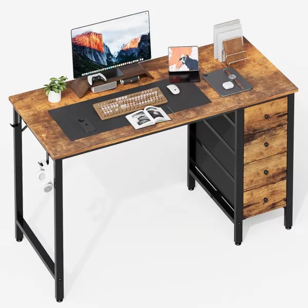 Lufeiya Computer Desk with Fabric Drawers  55 Inch Long Study Work Writing Desk for Home Office Bedroom Simple Modern Cute PC Desks with Drawer Rustic BrownRustic Brown