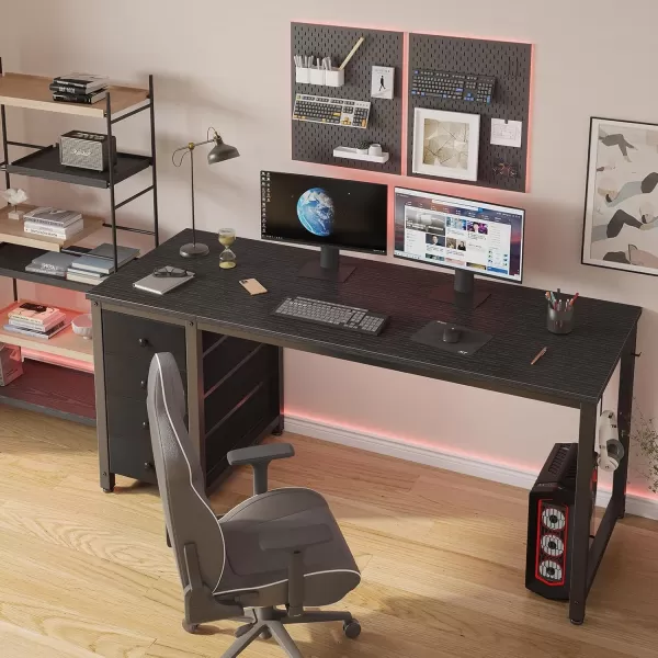 Lufeiya Computer Desk with Fabric Drawers  55 Inch Long Study Work Writing Desk for Home Office Bedroom Simple Modern Cute PC Desks with Drawer Rustic BrownBlack
