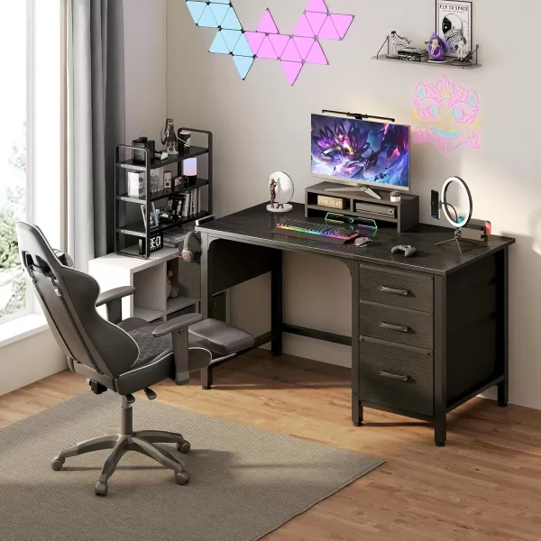 Lufeiya Computer Desk with File Drawers Cabinet 47 Inch Home Office Desks with Filing Cabinet for Small Space Gaming Study Writing Table PC Desks BlackBlack