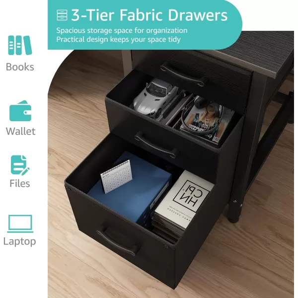 Lufeiya Computer Desk with File Drawers Cabinet 47 Inch Home Office Desks with Filing Cabinet for Small Space Gaming Study Writing Table PC Desks BlackBlack