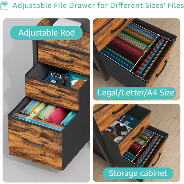 Lufeiya Computer Desk with File Drawers Cabinet 47 Inch Home Office Desks with Filing Cabinet for Small Space Gaming Study Writing Table PC Desks BlackRustic Brown