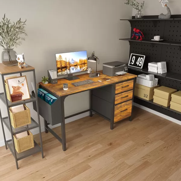 Lufeiya Computer Desk with File Drawers Cabinet 47 Inch Home Office Desks with Filing Cabinet for Small Space Gaming Study Writing Table PC Desks BlackRustic Brown