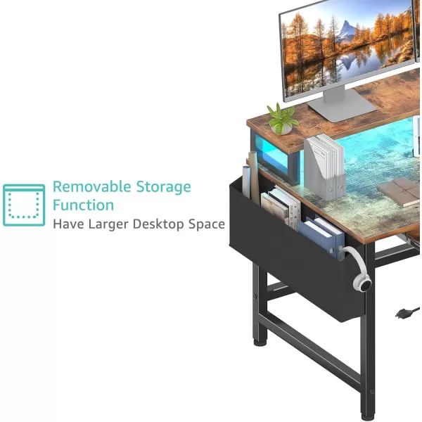 Lufeiya Gaming Desk with LED Lights and Power Outlets 47 Inch Home Office Desks with Keyboard Tray Computer Desk with File Drawers Cabinet Writing Table PC Desks with Monitor Stand BlackBrown