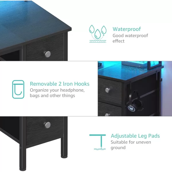 Lufeiya Gaming Desk with LED Lights and Power Outlets 47 inch Computer Desk with Fabric Drawers ampamp Storage Shelves Home Office Desk with Monitor Stand Black