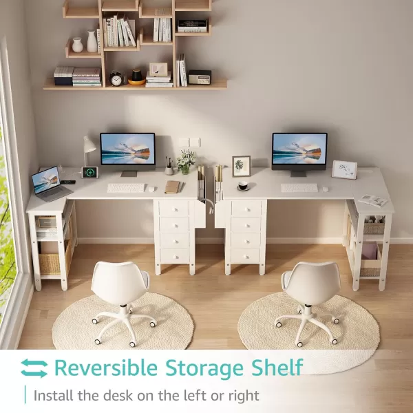 Lufeiya L Shaped Desk with Drawers ampamp Storage Shelves 47 Inch Corner Computer Desk with Power Outlet for Home Office Bedroom LShaped Gaming PC Desks with Fabric Drawer Rustic BrownWhite