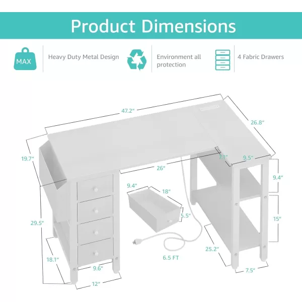 Lufeiya L Shaped Desk with Drawers ampamp Storage Shelves 47 Inch Corner Computer Desk with Power Outlet for Home Office Bedroom LShaped Gaming PC Desks with Fabric Drawer Rustic BrownWhite