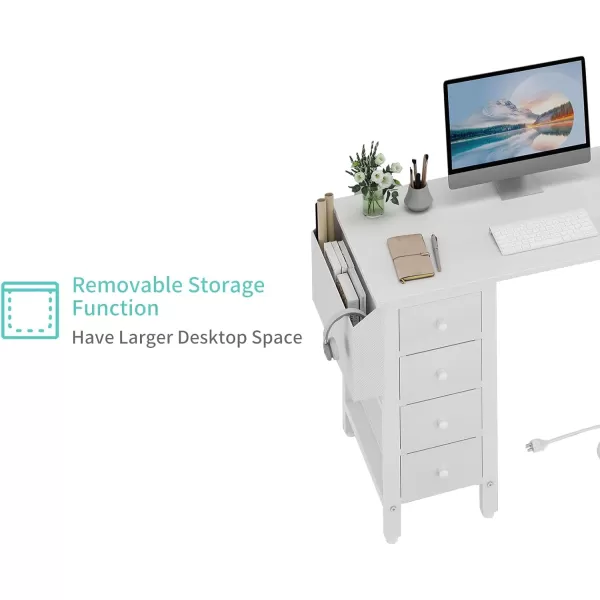 Lufeiya L Shaped Desk with Drawers ampamp Storage Shelves 47 Inch Corner Computer Desk with Power Outlet for Home Office Bedroom LShaped Gaming PC Desks with Fabric Drawer Rustic BrownWhite