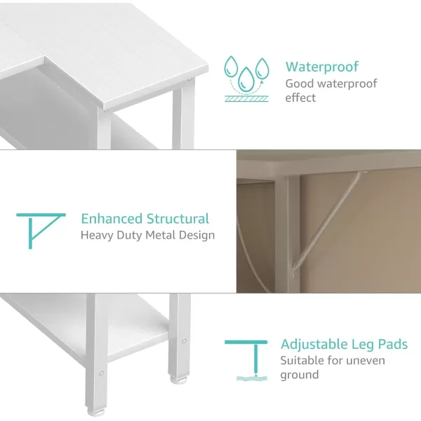 Lufeiya L Shaped Desk with Drawers ampamp Storage Shelves 47 Inch Corner Computer Desk with Power Outlet for Home Office Bedroom LShaped Gaming PC Desks with Fabric Drawer Rustic BrownWhite
