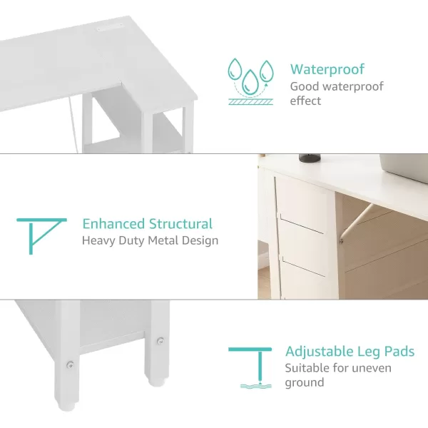 Lufeiya L Shaped Desk with Drawers ampamp Storage Shelves 47 Inch Corner Computer Desk with Power Outlet for Home Office Bedroom LShaped Gaming PC Desks with Fabric Drawer Rustic BrownWhite