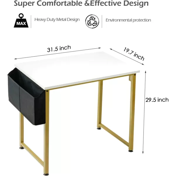 Lufeiya Small Computer Desk Study Table for Small Spaces Home Office 31 Inch Rustic Student Laptop PC Writing Desks with Storage Bag Headphone HookBrownWhite Gold