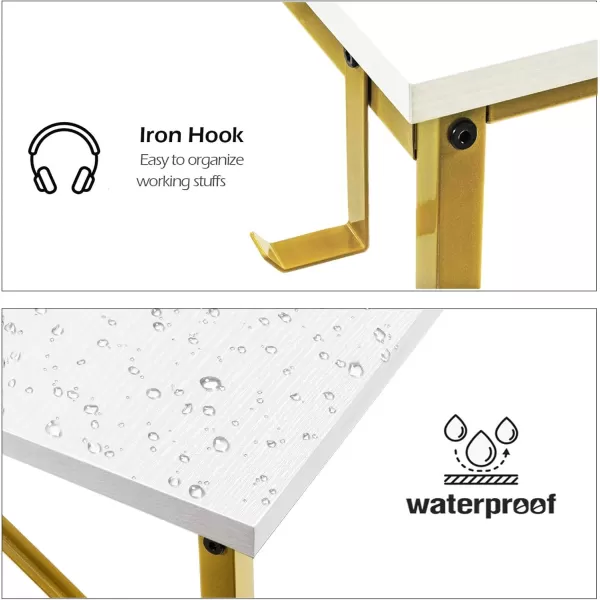 Lufeiya Small Computer Desk Study Table for Small Spaces Home Office 31 Inch Rustic Student Laptop PC Writing Desks with Storage Bag Headphone HookBrownWhite Gold