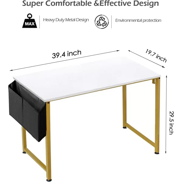 Lufeiya Small Computer Desk Study Table for Small Spaces Home Office 31 Inch Rustic Student Laptop PC Writing Desks with Storage Bag Headphone HookBrownWhite Gold