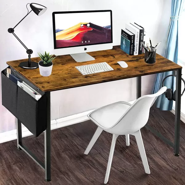 Lufeiya Small Computer Desk Study Table for Small Spaces Home Office 31 Inch Rustic Student Laptop PC Writing Desks with Storage Bag Headphone HookBrownRustic Brown