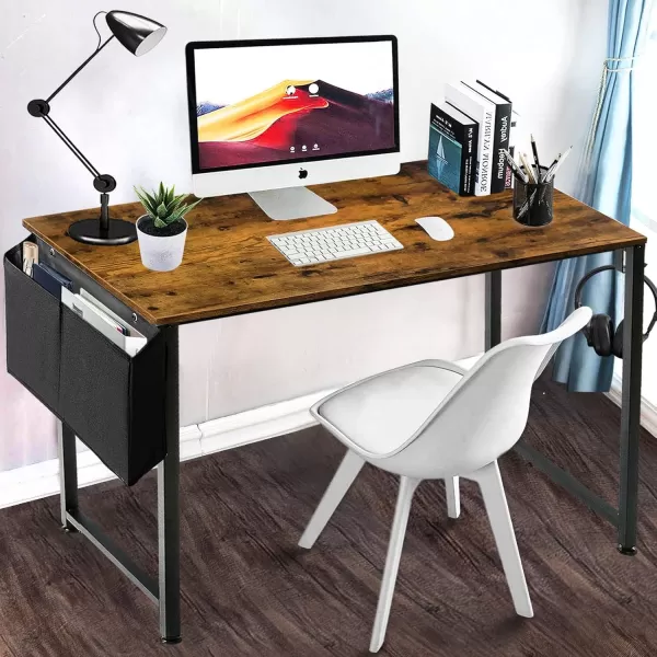 Lufeiya Small Computer Desk Study Table for Small Spaces Home Office 31 Inch Rustic Student Laptop PC Writing Desks with Storage Bag Headphone HookBrownRustic Brown