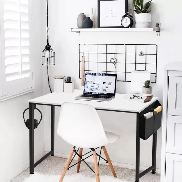 Lufeiya Small Computer Desk Study Table for Small Spaces Home Office 31 Inch Rustic Student Laptop PC Writing Desks with Storage Bag Headphone HookBrownWhite Black
