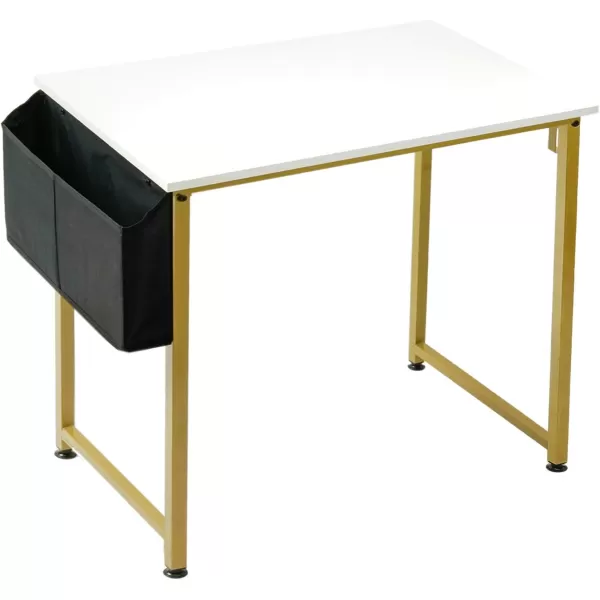 Lufeiya Small Computer Desk Study Table for Small Spaces Home Office 31 Inch Rustic Student Laptop PC Writing Desks with Storage Bag Headphone HookBrownWhite Gold