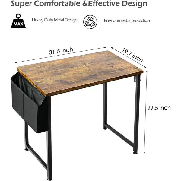 Lufeiya Small Computer Desk Study Table for Small Spaces Home Office 31 Inch Rustic Student Laptop PC Writing Desks with Storage Bag Headphone HookBrownRustic Brown