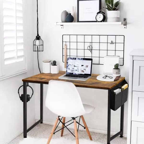 Lufeiya Small Computer Desk Study Table for Small Spaces Home Office 31 Inch Rustic Student Laptop PC Writing Desks with Storage Bag Headphone HookBrownRustic Brown