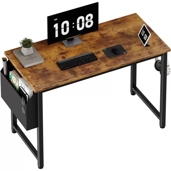 Lufeiya Small Computer Desk Study Table for Small Spaces Home Office 31 Inch Rustic Student Laptop PC Writing Desks with Storage Bag Headphone HookBrownRustic Brown