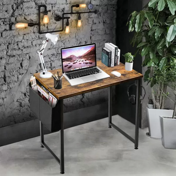 Lufeiya Small Computer Desk Study Table for Small Spaces Home Office 31 Inch Rustic Student Laptop PC Writing Desks with Storage Bag Headphone HookBrownRustic Brown