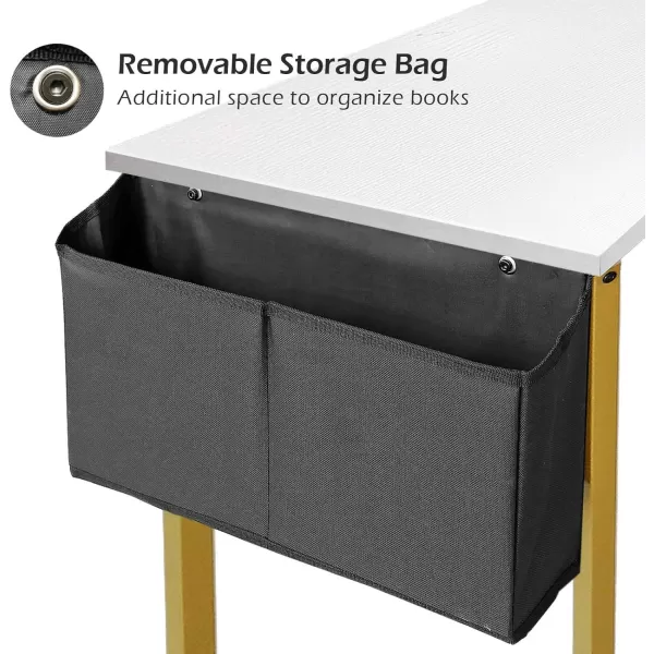 Lufeiya Small Computer Desk Study Table for Small Spaces Home Office 31 Inch Rustic Student Laptop PC Writing Desks with Storage Bag Headphone HookBrownWhite Gold