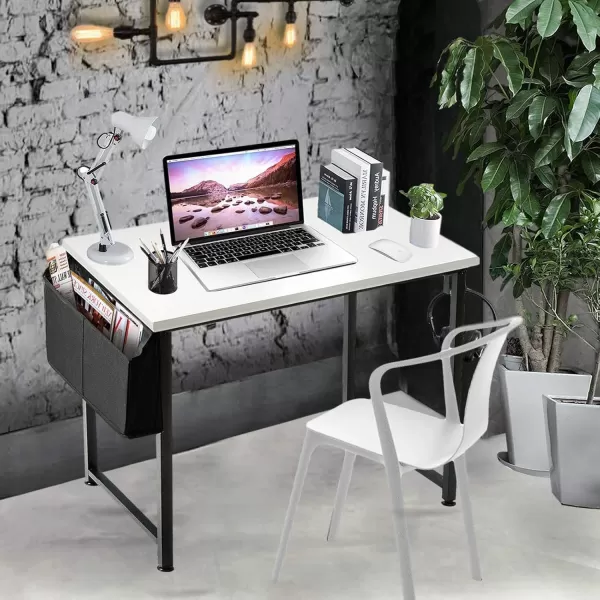 Lufeiya Small Computer Desk Study Table for Small Spaces Home Office 31 Inch Rustic Student Laptop PC Writing Desks with Storage Bag Headphone HookBrownWhite Black