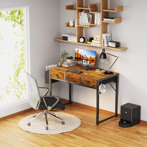 Lufeiya Small Computer Desk with 2 Drawers for Bedroom 31 Inch Home Office Desk with Storage Fabric Drawer and Bag Study Writing Table for Small Spaces Rustic BrownRustic Brown