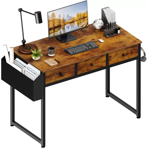 Lufeiya Small Computer Desk with 2 Drawers for Bedroom 31 Inch Home Office Desk with Storage Fabric Drawer and Bag Study Writing Table for Small Spaces Rustic BrownRustic Brown
