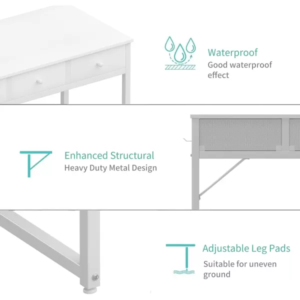 Lufeiya Small Computer Desk with 2 Drawers for Bedroom 31 Inch Home Office Desk with Storage Fabric Drawer and Bag Study Writing Table for Small Spaces Rustic BrownWhite