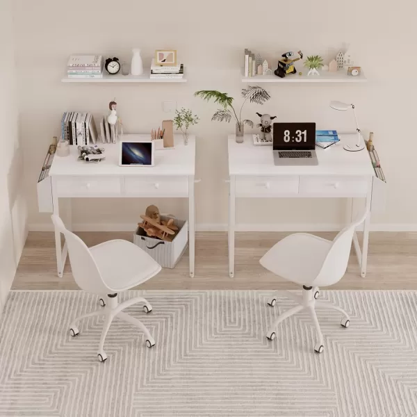 Lufeiya Small Computer Desk with 2 Drawers for Bedroom 31 Inch Home Office Desk with Storage Fabric Drawer and Bag Study Writing Table for Small Spaces Rustic BrownWhite
