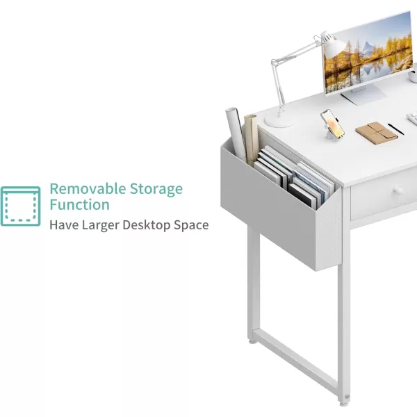 Lufeiya Small Computer Desk with 2 Drawers for Bedroom 31 Inch Home Office Desk with Storage Fabric Drawer and Bag Study Writing Table for Small Spaces Rustic BrownWhite