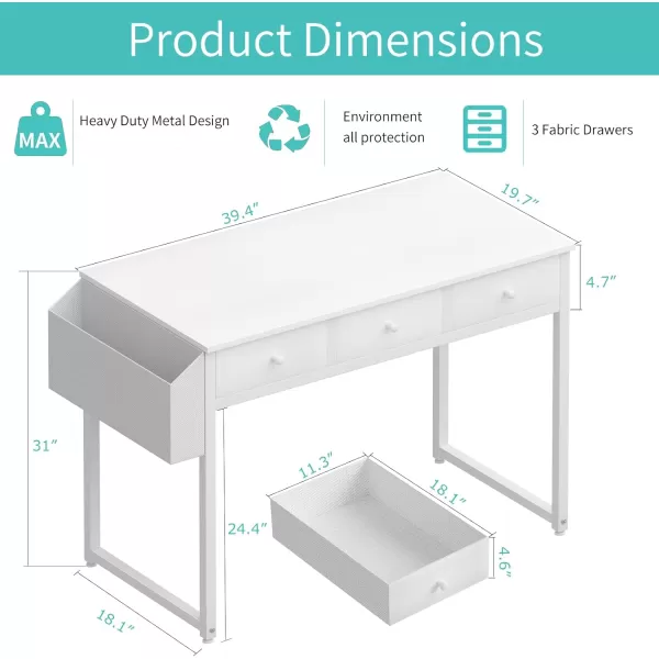 Lufeiya Small Computer Desk with 2 Drawers for Bedroom 31 Inch Home Office Desk with Storage Fabric Drawer and Bag Study Writing Table for Small Spaces Rustic BrownWhite
