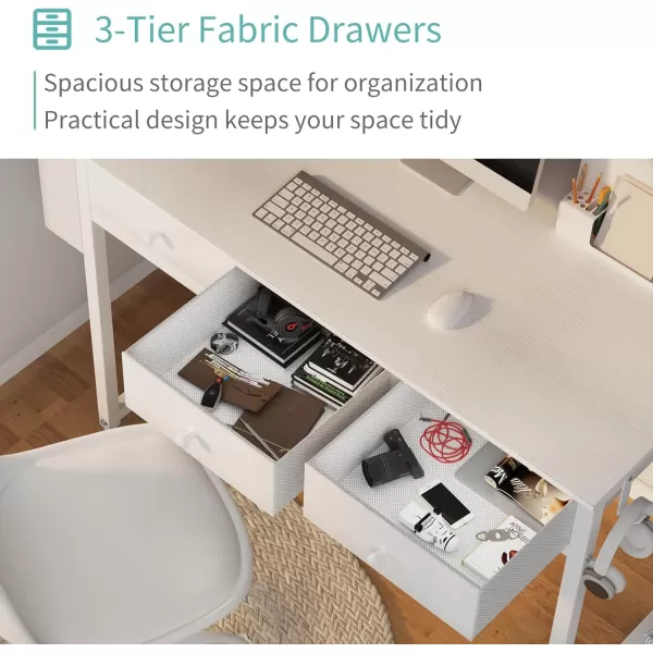Lufeiya Small Computer Desk with 2 Drawers for Bedroom 31 Inch Home Office Desk with Storage Fabric Drawer and Bag Study Writing Table for Small Spaces Rustic BrownWhite