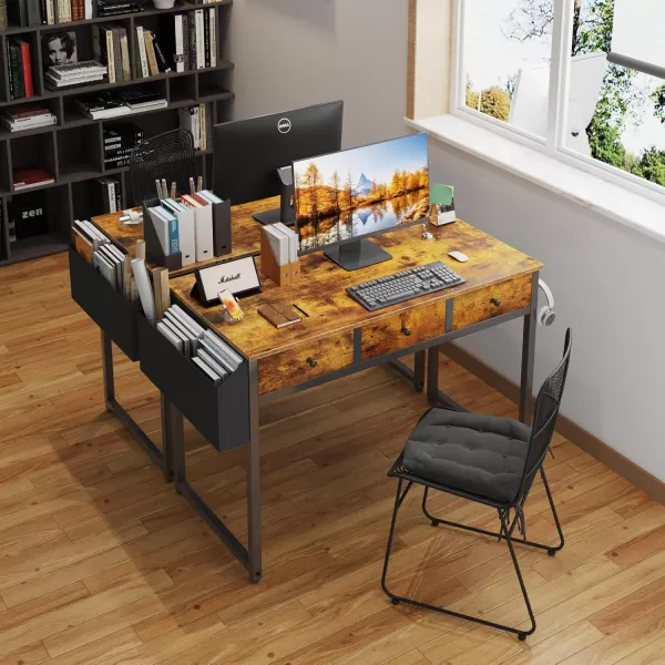 Lufeiya Small Computer Desk with 2 Drawers for Bedroom 31 Inch Home Office Desk with Storage Fabric Drawer and Bag Study Writing Table for Small Spaces Rustic BrownRustic Brown