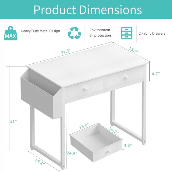 Lufeiya Small Computer Desk with 2 Drawers for Bedroom 31 Inch Home Office Desk with Storage Fabric Drawer and Bag Study Writing Table for Small Spaces Rustic BrownWhite
