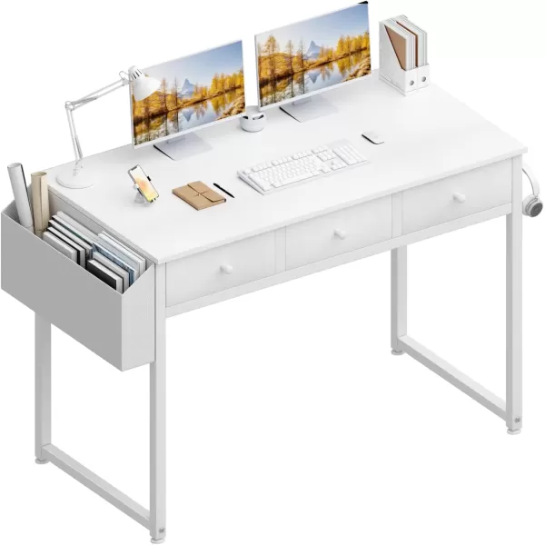 Lufeiya Small Computer Desk with 2 Drawers for Bedroom 31 Inch Home Office Desk with Storage Fabric Drawer and Bag Study Writing Table for Small Spaces Rustic BrownWhite