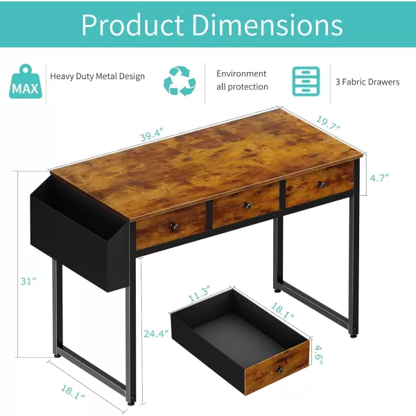 Lufeiya Small Computer Desk with 2 Drawers for Bedroom 31 Inch Home Office Desk with Storage Fabric Drawer and Bag Study Writing Table for Small Spaces Rustic BrownRustic Brown